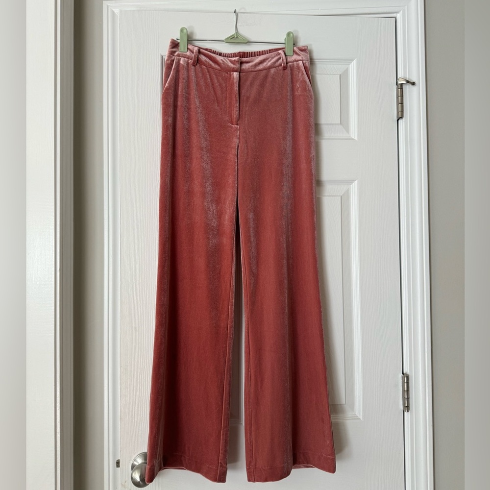 Pink Velvet Wide Leg Trousers